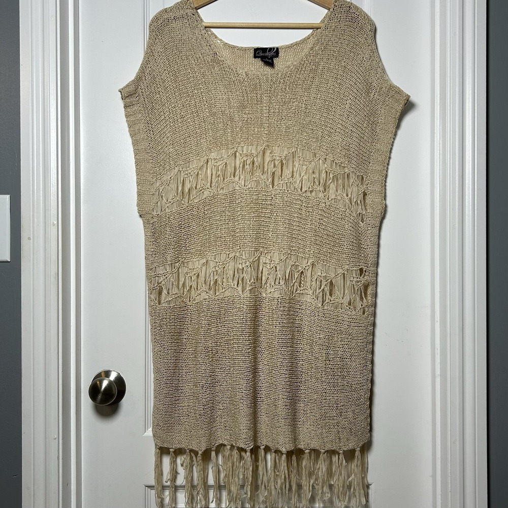 Questions Vintage Y2K Open Knit Fringe Tassel Tunic Cover Up‎ Coconut Girl Style